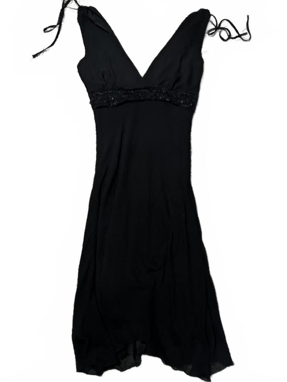 Vintage Forever 21 Y2K Babydoll Black Midi Embellished Dress Size S